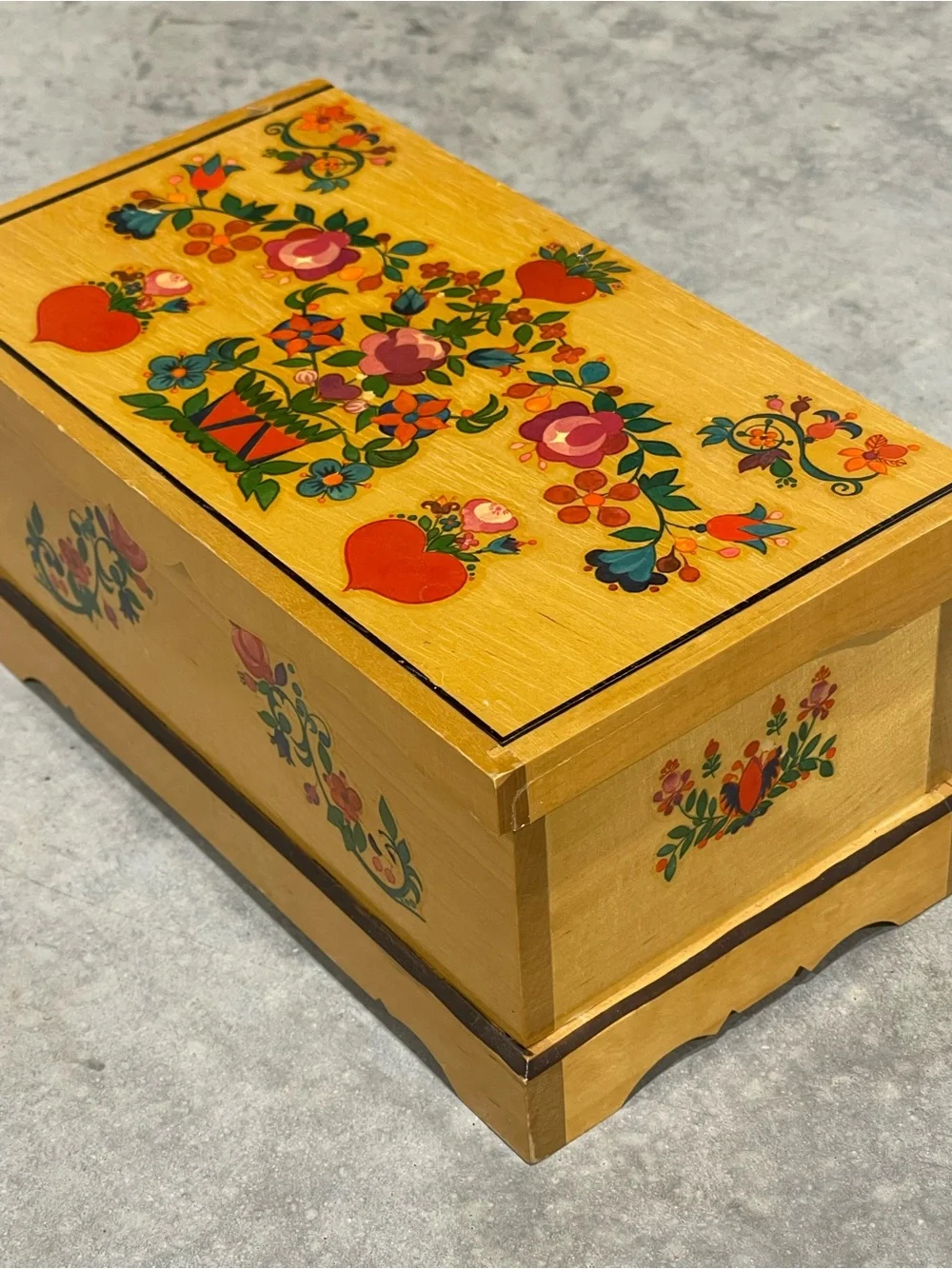 Trinket Jewelry Box- Thorens -Floral Wooden Treasure Made Switzerland*see desc.